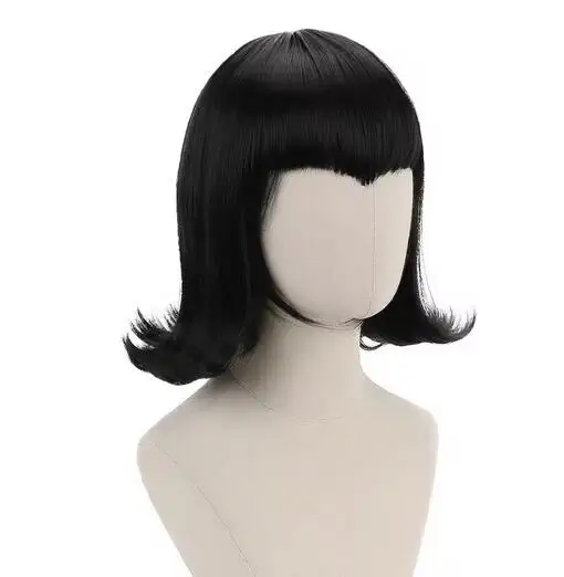 Wig rambut pendek hitam keriting, Wig Cosplay Mavis wanita anak perempuan Wig rambut Anime vampir sintetis untuk kostum pesta Halloween