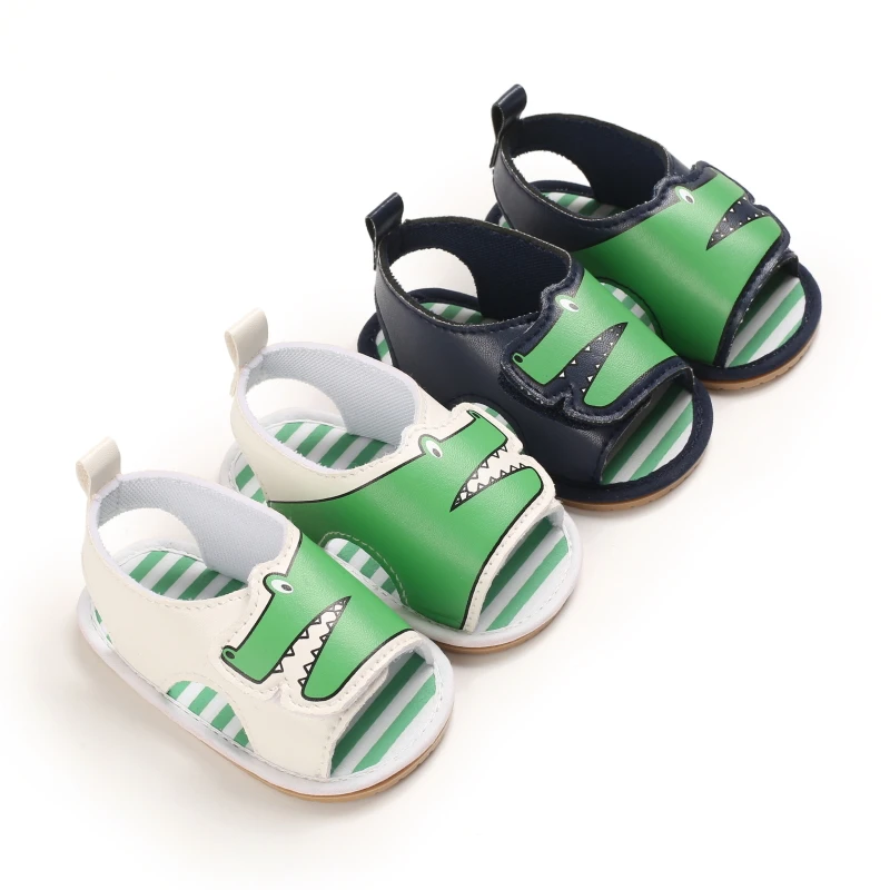 Summer 0-1 Year Old Boys Fashion Cartoon Crocodile PU Baby Sandals Rubber Sole Anti slip Casual Walking Shoes