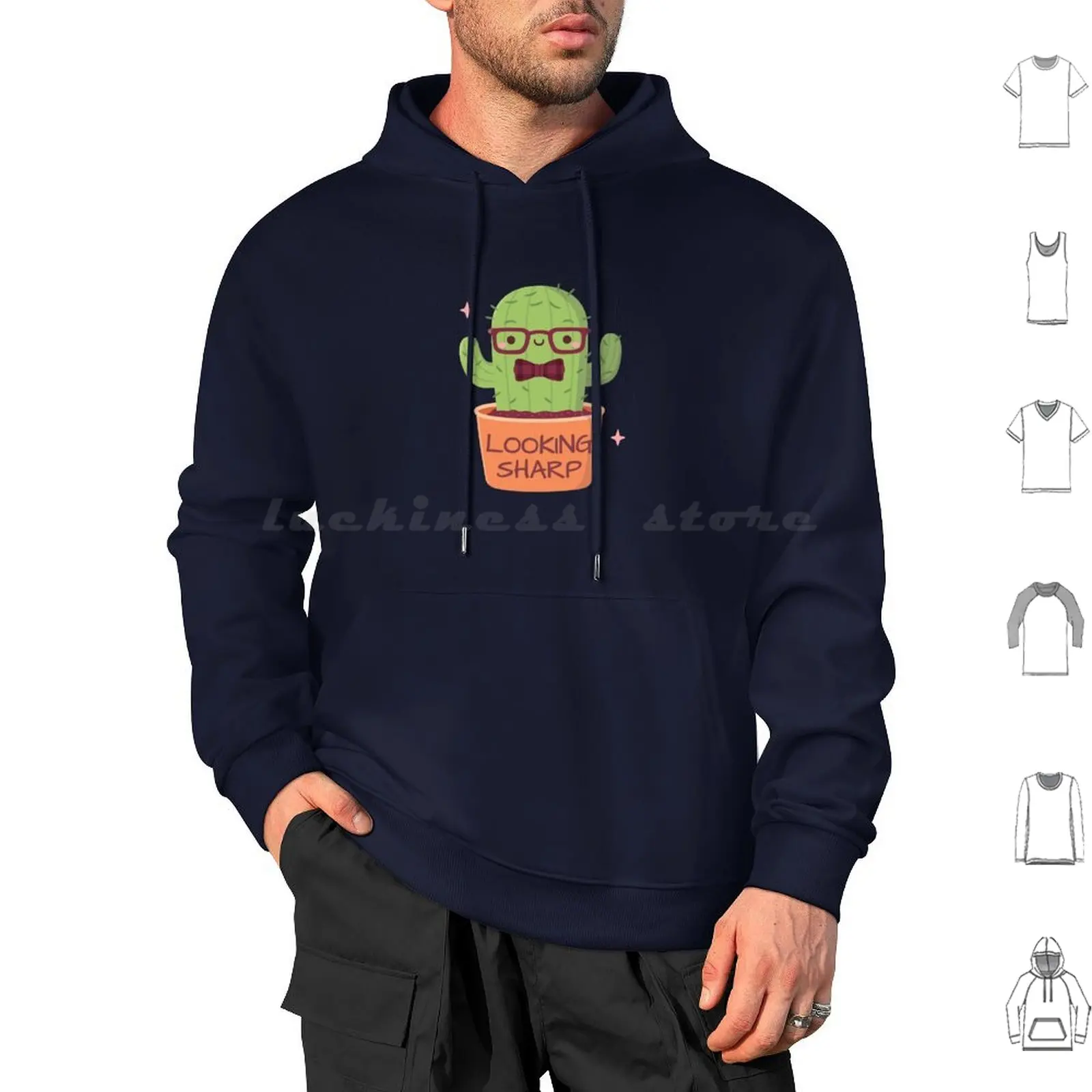 Cute Cactus With Glasses Looking Sharp Hoodie cotton Long Sleeve Cactus Funny Cute Succulent Looking Sharp Plant Puns