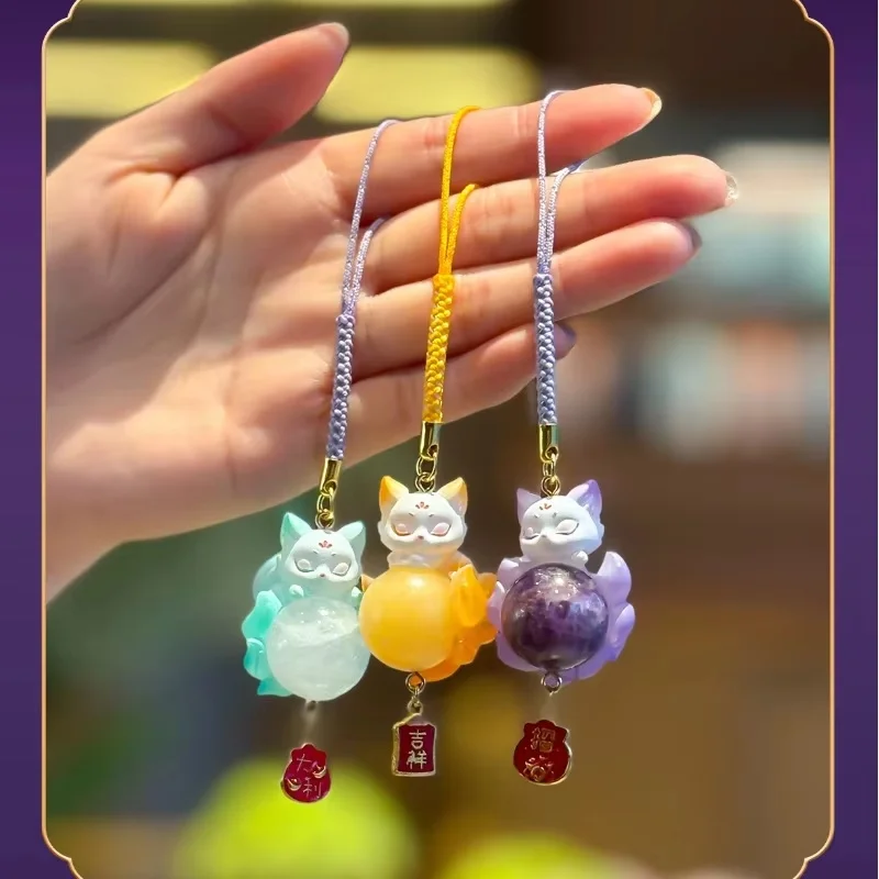 

Hot Nine-Tailed Fox Resin Crystal Pendant Good Luck Car Decor Mystery Box Keychain Ornament Cute Chinese Style Wholesale Gift