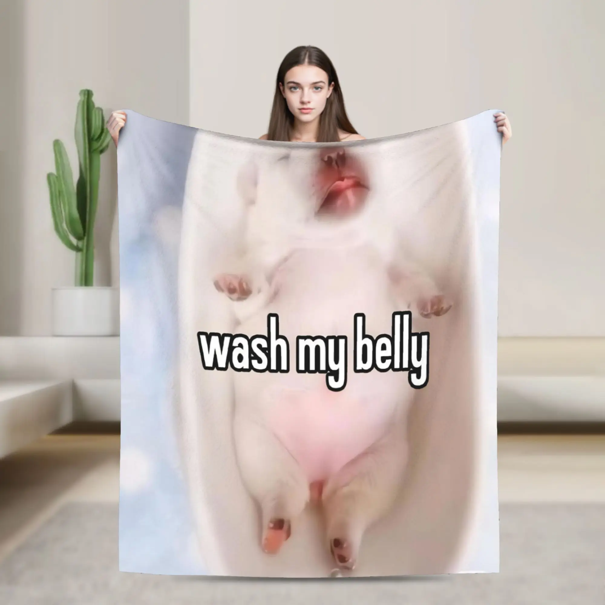 Comfortable Pibble Meme Wash My Belly  Blanket Merch Sofa Decorative  Blanket Throw Soft Flannel for Bedroom