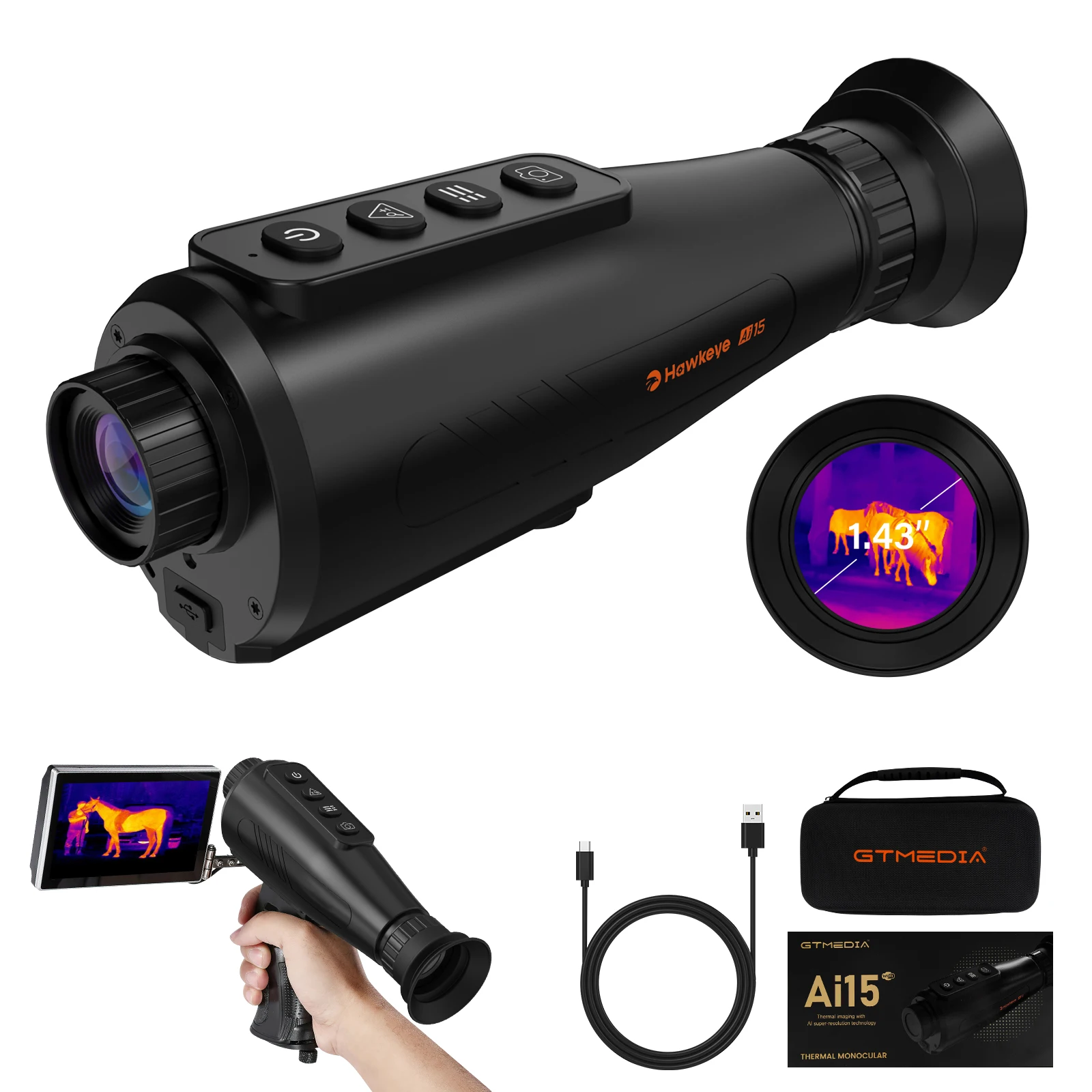 

GTGUARD Ai15 Thermal Imaging Night Vision Monoculars AI Super-resolution 384*288 for Camping Hunting Firefighting Surveillance