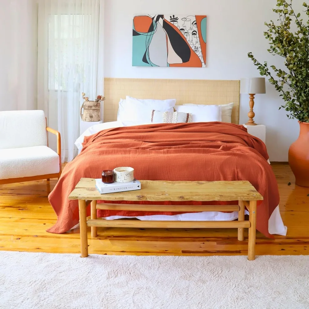 بطانية رمي قطن موسلين بحجم كينج كاليفورنيا - 95 × 126 بوصة، قطن تركي ناعم نقي 100%، لون تيراكوتا، مناسبة لـ #2