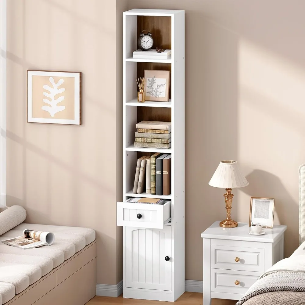 

70.9" Inch Tall Bookcase, Tall Narrow Bookshel with Storage Cabinet and Adjustable Shel, Space Saving Storage Shel Bookcase or O