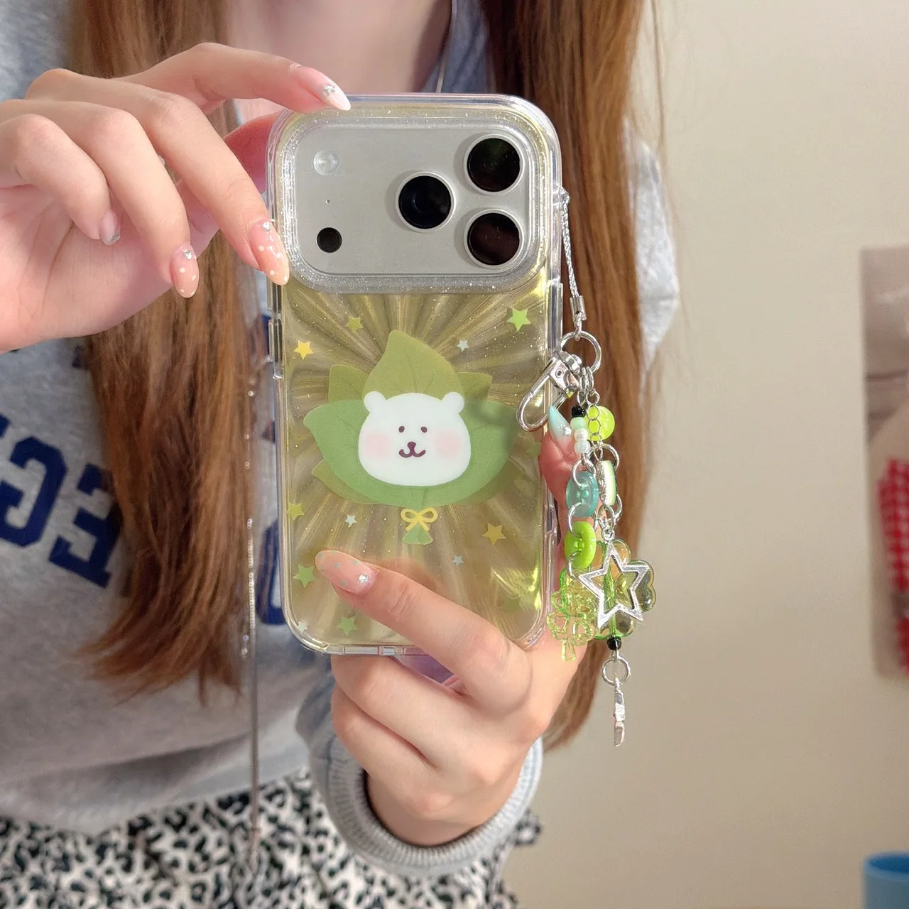 Round-Edge Airbag Double-Sided IMD Grapefruit Leaf White Bear Phone Case for iphone 17 Promax  16 15 14  13 Back Cover Gift