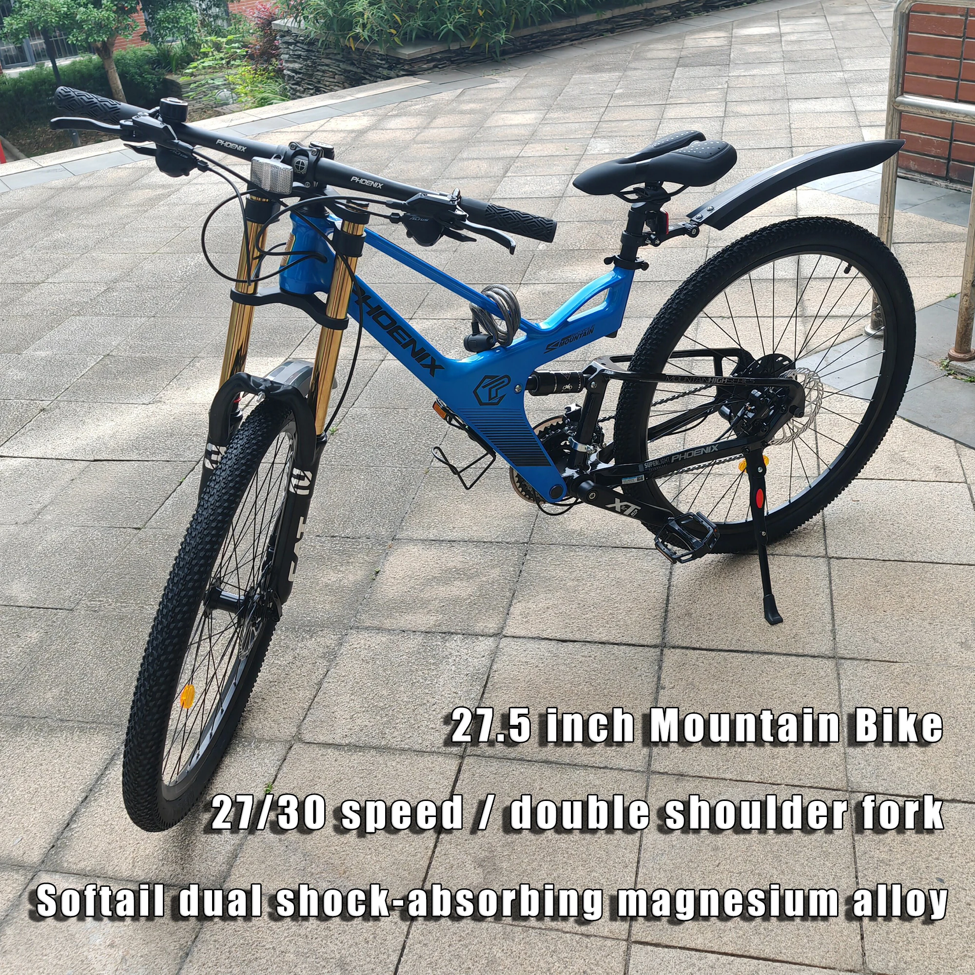 

27,5-дюймовый горный велосипед для кросс-кантри с двойной передней вилкой, 30 скоростей, полная подвеска, рама из магниевого сплава, велосипед для бездорожья.