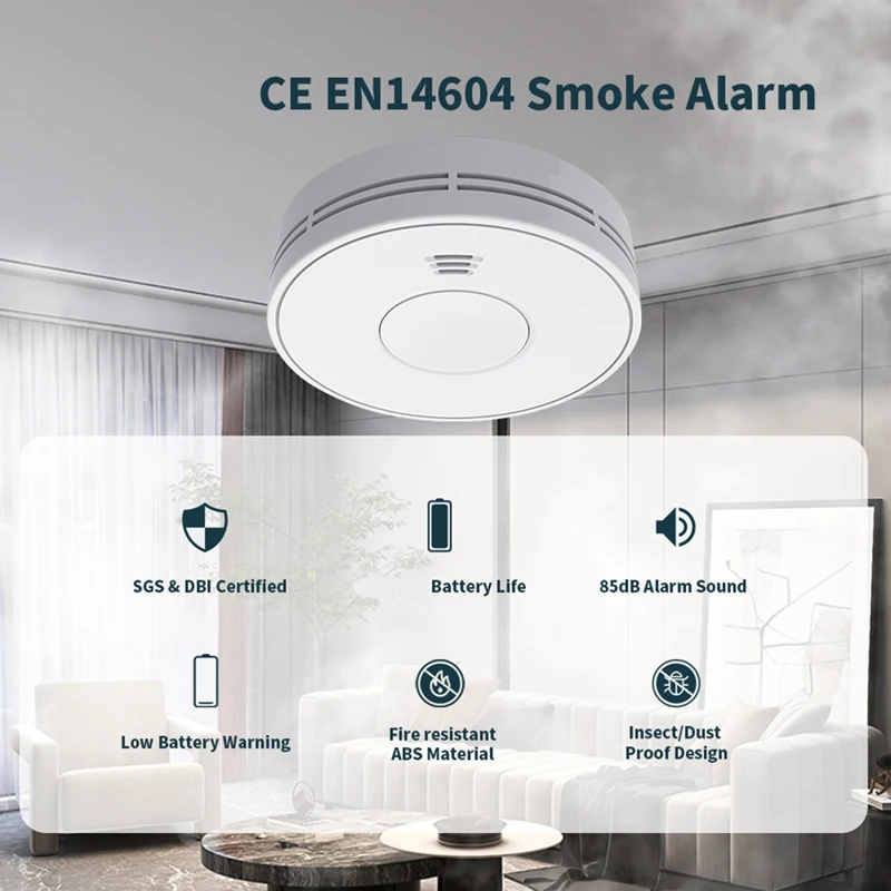 แบตเตอรี่ 10 ปี Wifi สมาร์ท Smoke Alarm Fire Alarm Tuya & Smartlife เครื่องตรวจจับควันสําหรับ Home สอดคล้องกับ EN14604