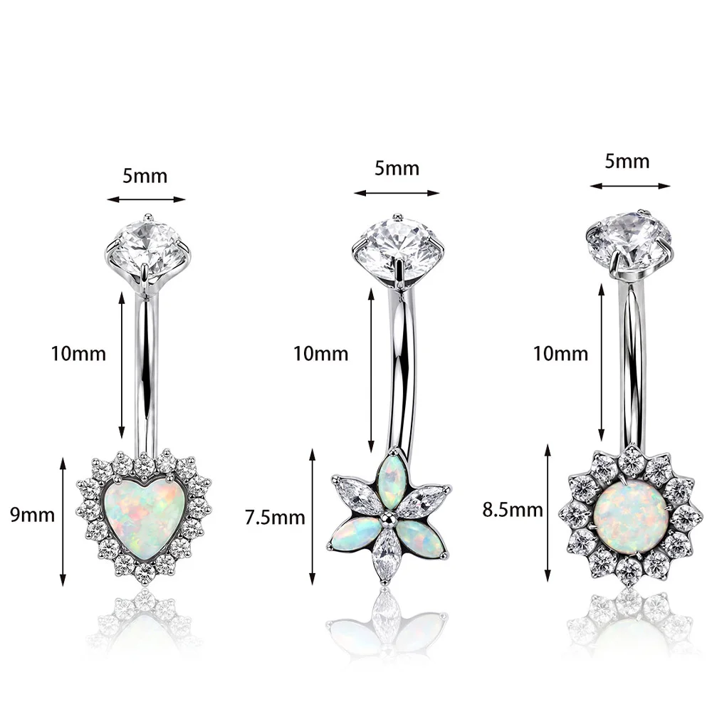 Innengewinde G23 Titan Bauchnabelring mit verschiedenen Formen, Opal-Zirkon Nabelpiercing-Schmuck, Körperpiercing-Zubehör – Detail 2