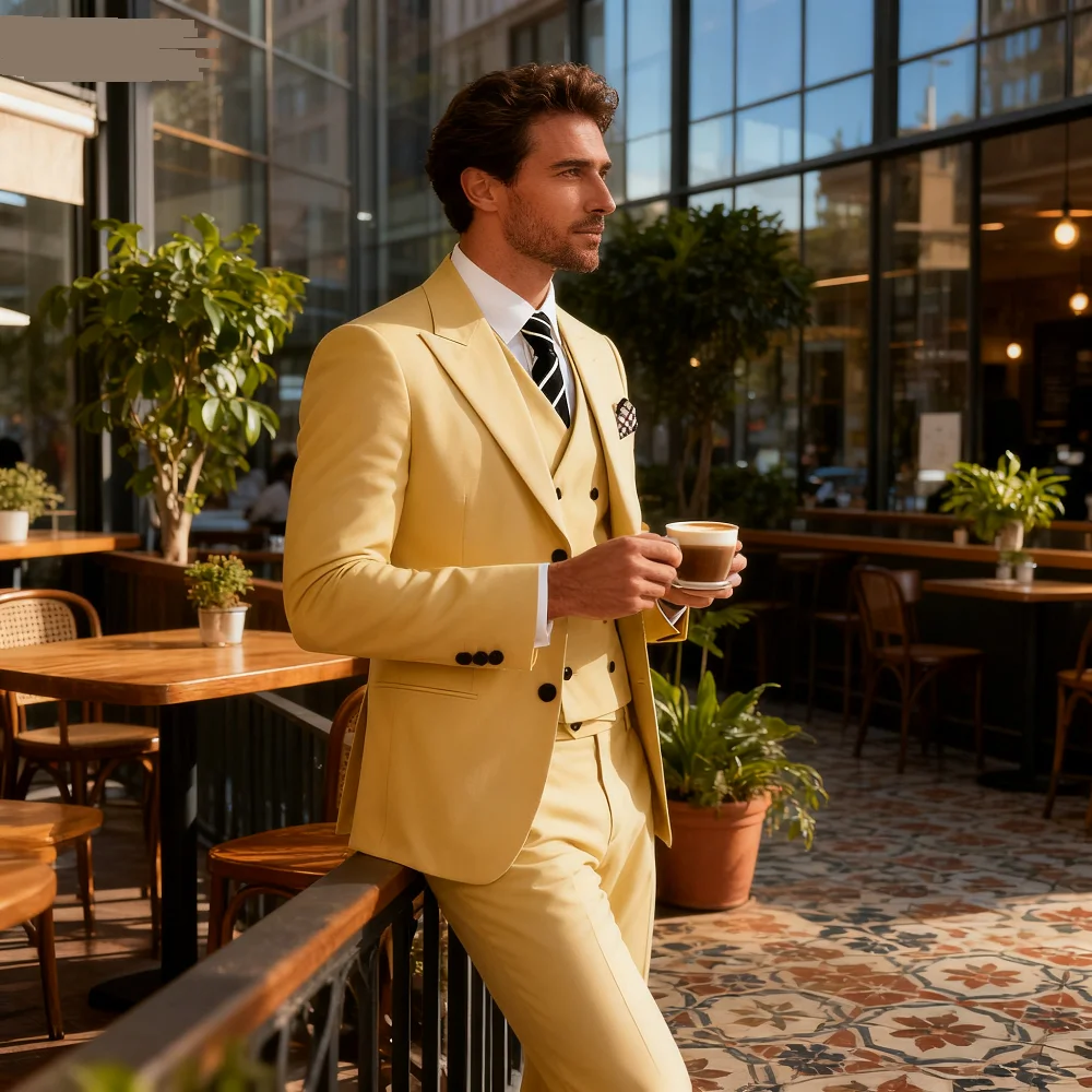 

Slim Fit Elegant Men's Formal Suit 3 Piece Set - Jacket Vest Pants for Wedding Business Party Groom Tuxedo Latest Solid Style