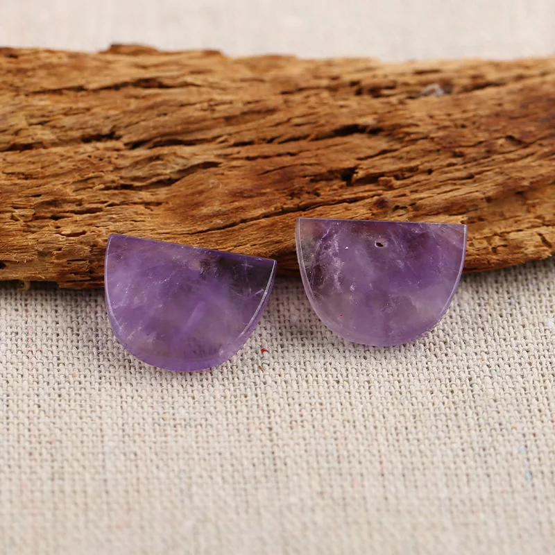 B&F Semicircle Amethyst Earring Beads, Handmade Natural stones beads, Polished Stones for jewelry Making Supplies