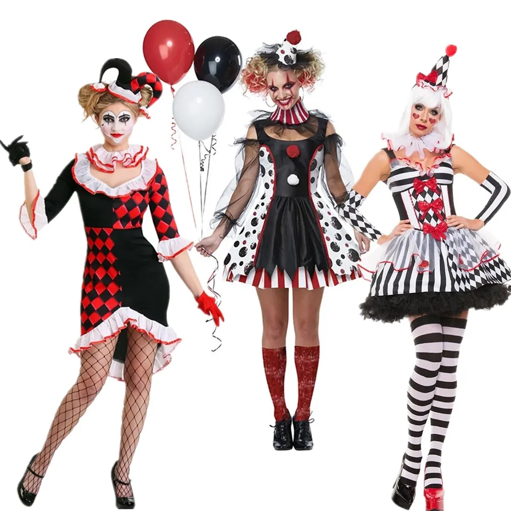 Halloween Kostuum Voor Vrouwen Circus Clown Joker Kostuum Horror Cosplay Kostuums Volwassen Feest Podium Optreden Jurk