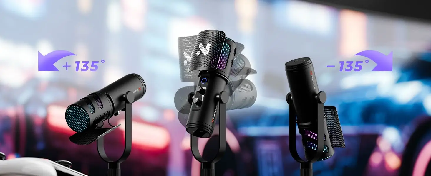 NearStream USB/XLR-Kondensator-Mikro-Gaming-Mikrofon mit 8 RGB-Modi, Beleuchtung, Auslegerarm für Streaming auf PC/PS5, Gamer-Mikrofon – Detail 10