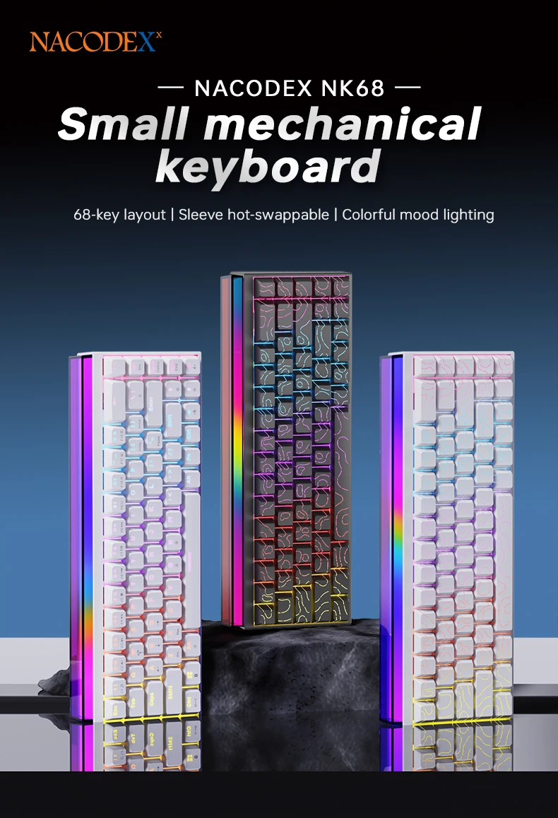AJAZZ NK68-68% Konfigurierbare Kabelgebundene Mechanische Tastatur, mit RGB-Beleuchtung, Hot-Swap-fähige Gaming-Tastatur – Detail 1