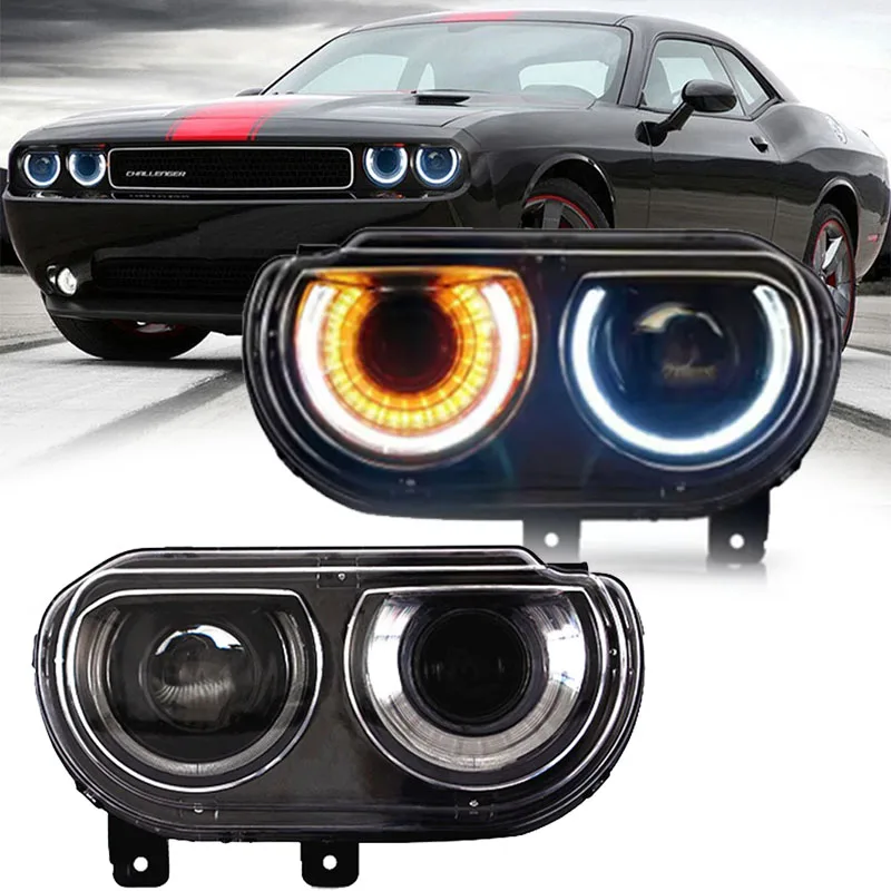 

Car Accessorie Head Lamp For Dodge Challenger 2015-2022 RT Halo Ring Front DRL Signal Automotive Plug And Play