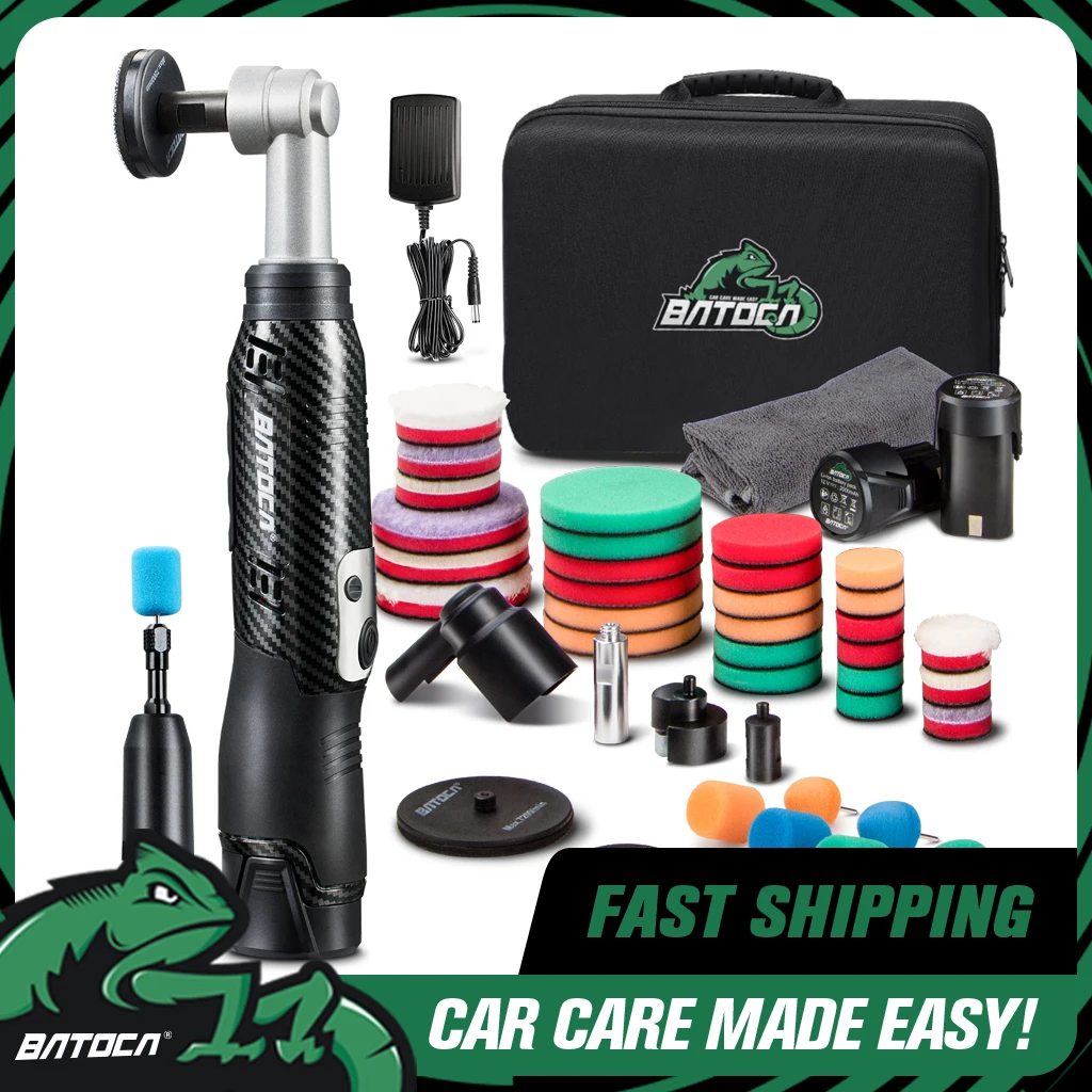 

BATOCA S6 Cordless Mini Car Polisher Kit 12V 2.0Ah Dual Battery DA/RO Detailing Machine Digital Display w/ Full Pad Set