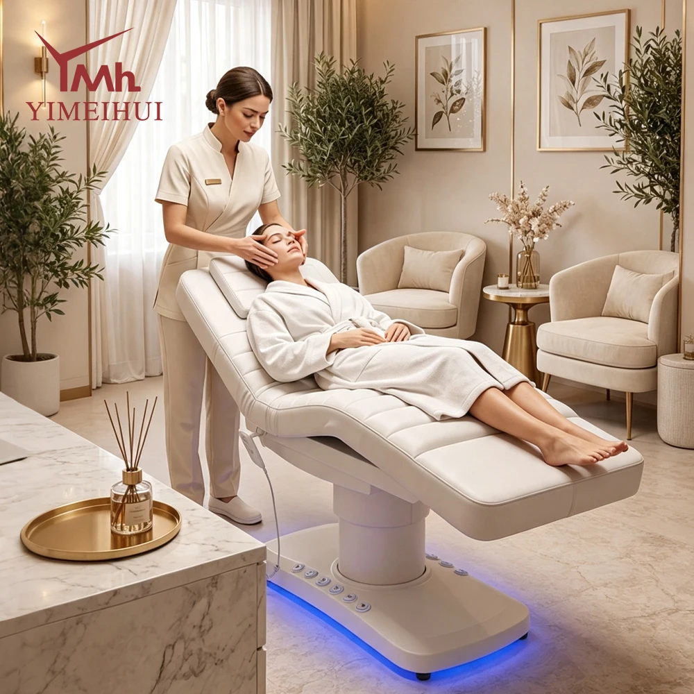 Multifunctional 3 Motor Electric Hydraulic LED Base Adjustable Salon Spa Beauty Massage Bed