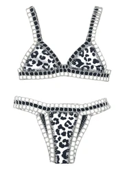 Reversible Leopard Print Crochet Bikini Set String Black Bikinis Maillot De Bain Femme Luxury Swimsuit Brazilian Bathing Suit