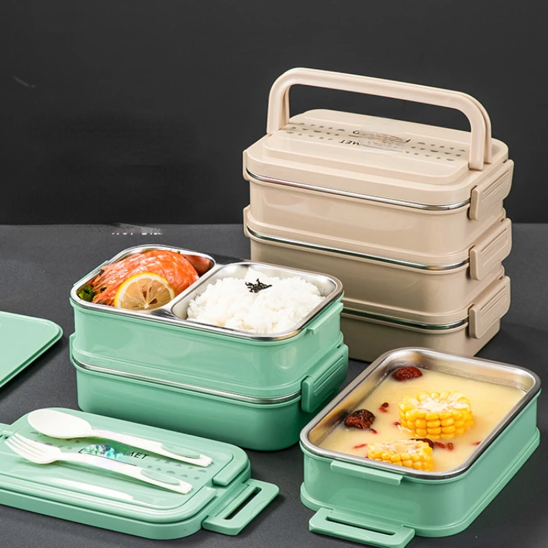 Multi-layer insulated lunch box, food-grade stainless steel bento box, double-layer compartment, large capacity