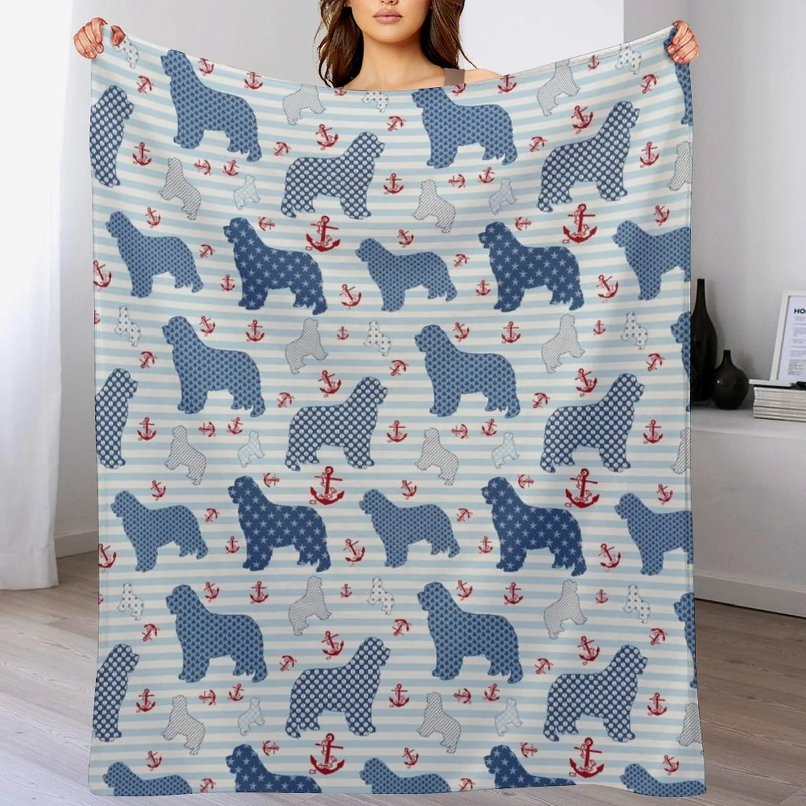 

Nautical Newfie Pattern Throw Blanket Sleeping Bag Sofa Moving Comforter Blankets