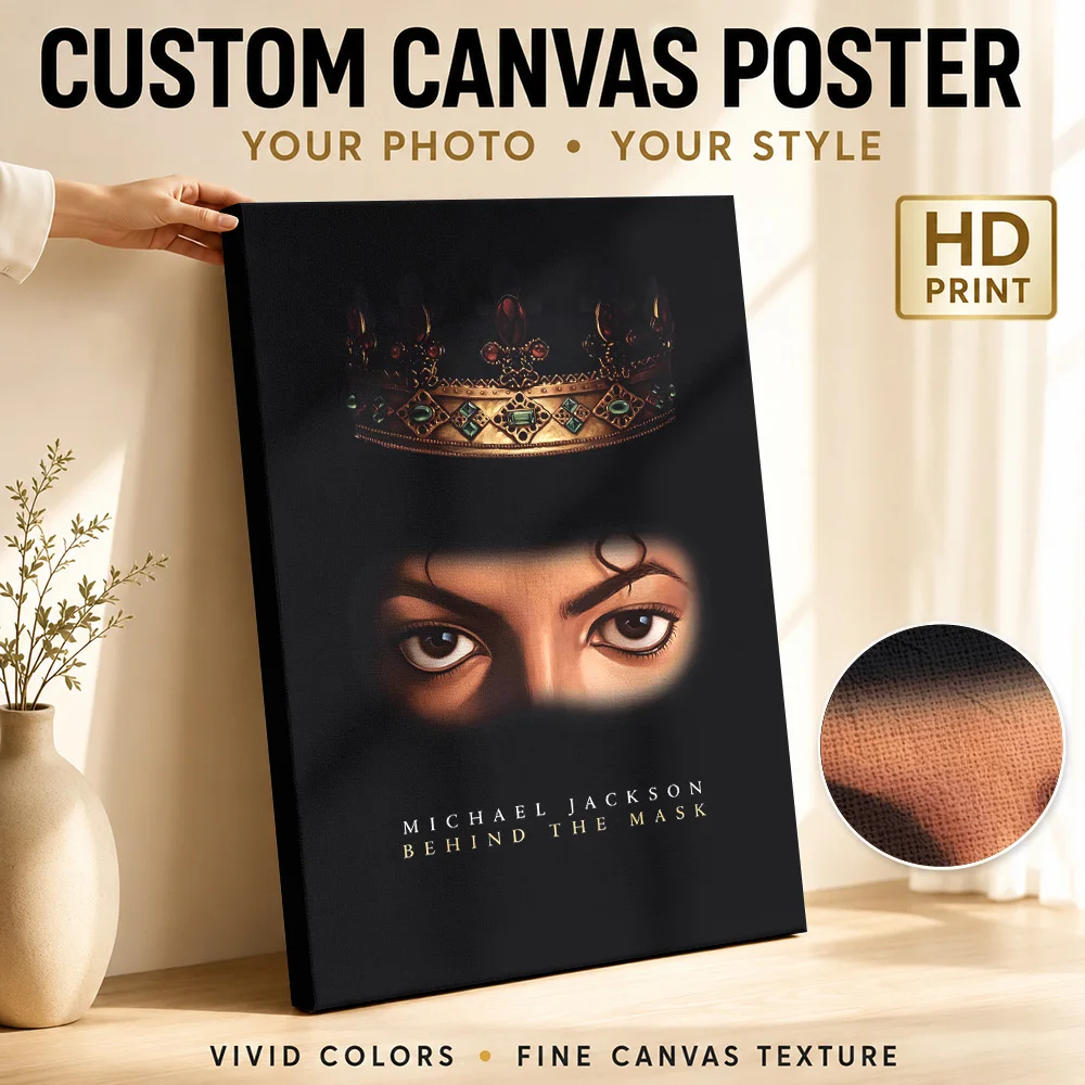 A striking art Michael Jackson Behind the Mask Framed Canvas Print Poster Customized Photo Retro Music Wall Art for Bar Decor
