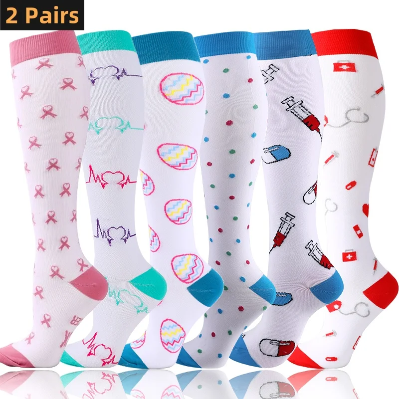 2 Pairs Lot  Women Men Compression Socks Stockings Elastic Sports Beautiful Leg Running Nurse Climbing Cycling Socks Gym