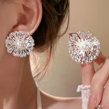 誇張金屬花朵珍珠耳環,女士時尚金色鏤空圓形氣質耳環,珠寶派對禮物 6 最佳銷售 新娘耳環 - №5