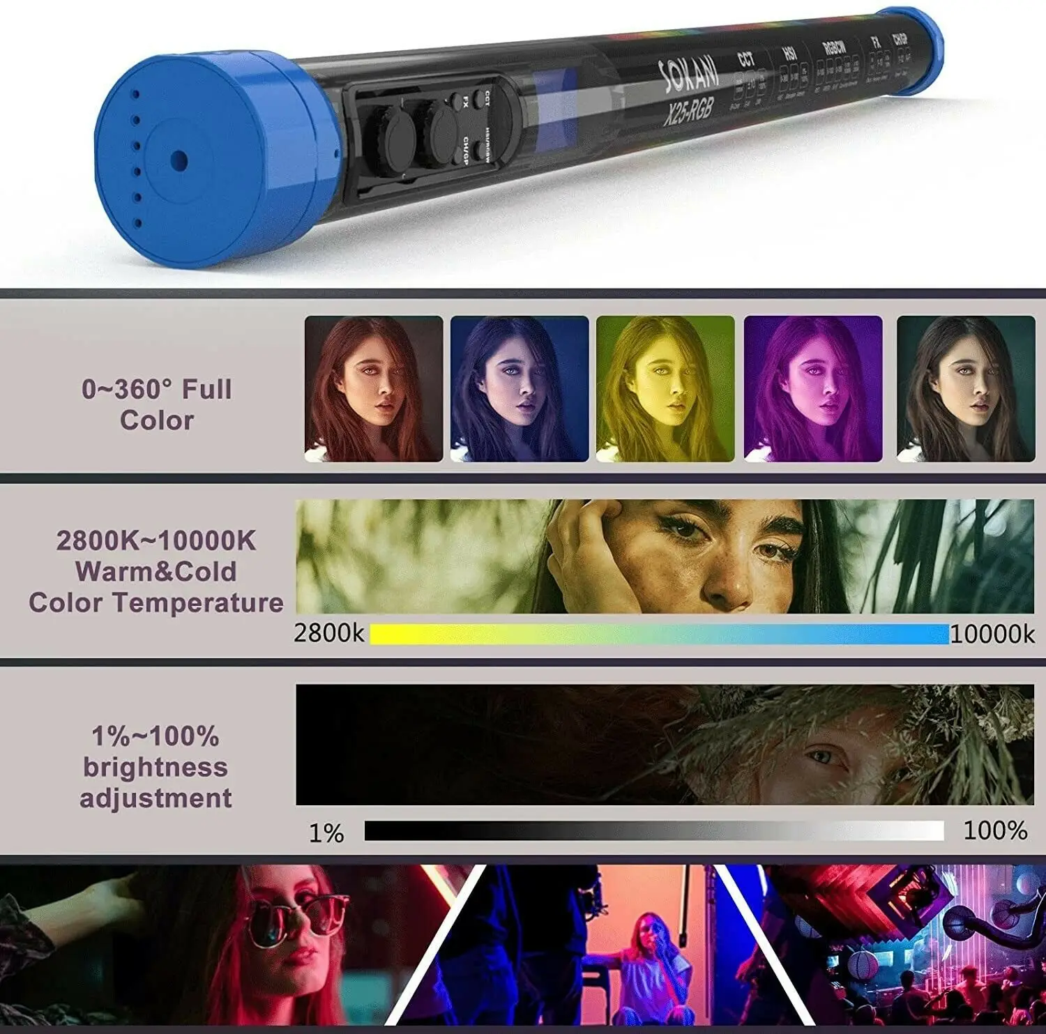 【DO BRASIL】Sokani X25 RGB LED Video Light, Handheld Tube, Wand Stick, Iluminação de Fotografia CTT, 3000mAh, App para YouTube e Tiktok