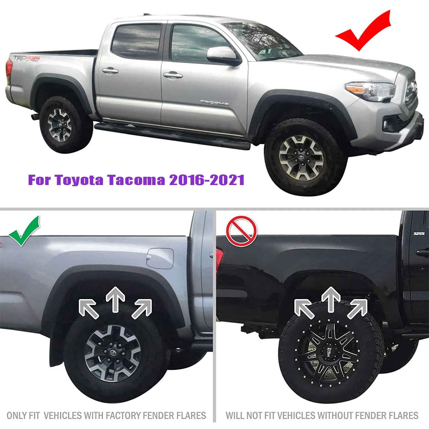 

4-PC Set Mud Flaps Splash Guards Replacement for Toyota Tacoma 2016-2021 Molded with OEM Fender Flares Front and Rear