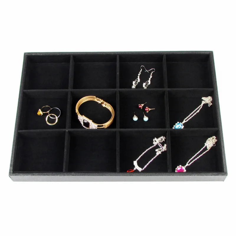 

1pcs Black Velvet Jewelry Display Tray Case Big 35*24*3cm Necklace Earring Bracelet Storage Organizer Collection Holder Showcase