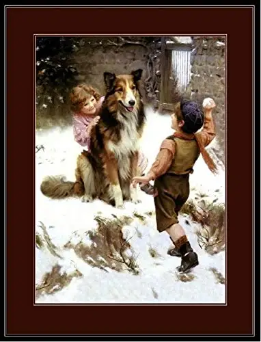 TYmall 12X16 Inch Vintage Metal English Picture Print Collie Dog Dogs Puppy Children Snow Vintage Poster Art Cheap Wall Sign Tin