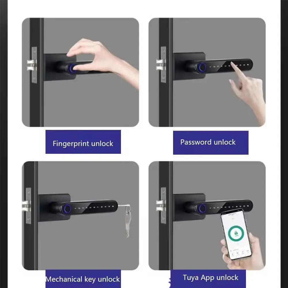 Tuya Smart Stainless Steel Door Lock for Bedroom Aluminum Glass Door Handle Zinc Alloy Password Key Storage Compatible TTLOCK