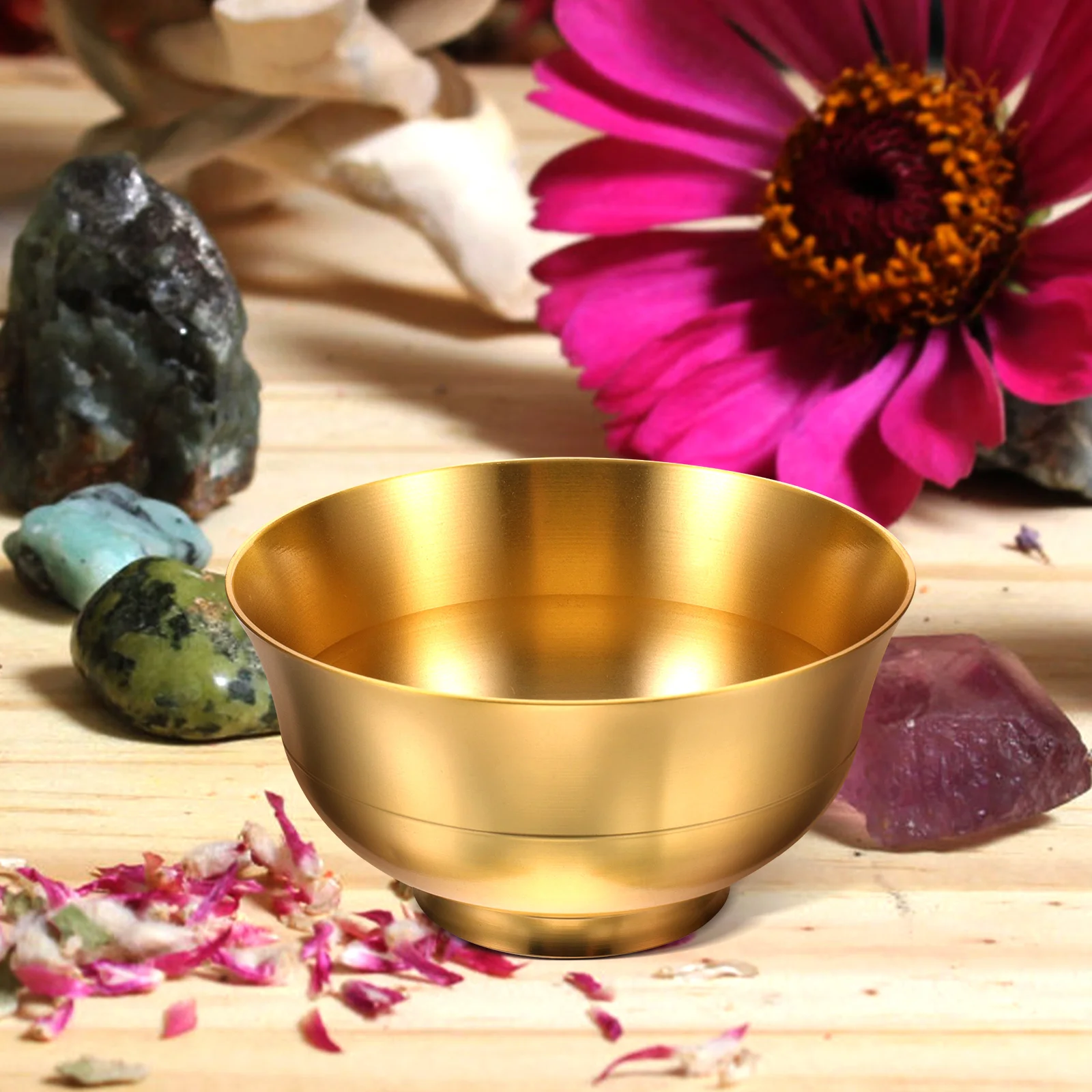 Golden Treasure Basin Brass Glossy Cornucopia Offering Cup for Buddha Decorative Bowl