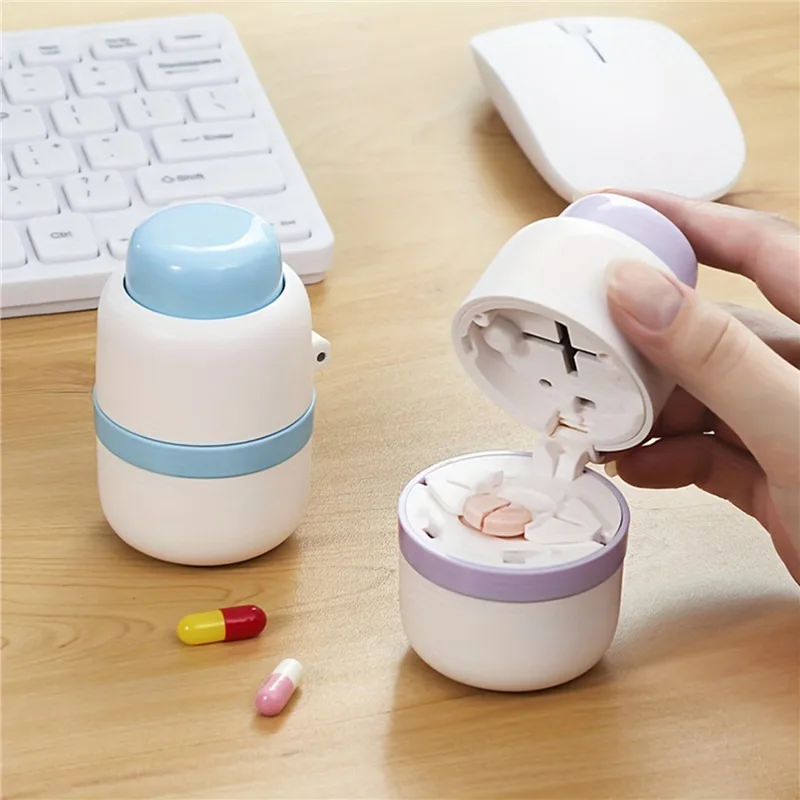 Portable 2-in-1 Pill Box With Pill Cutter For Cutting Small Pills Or Large Pills In Half Quarter Travel Pill Organizer Case