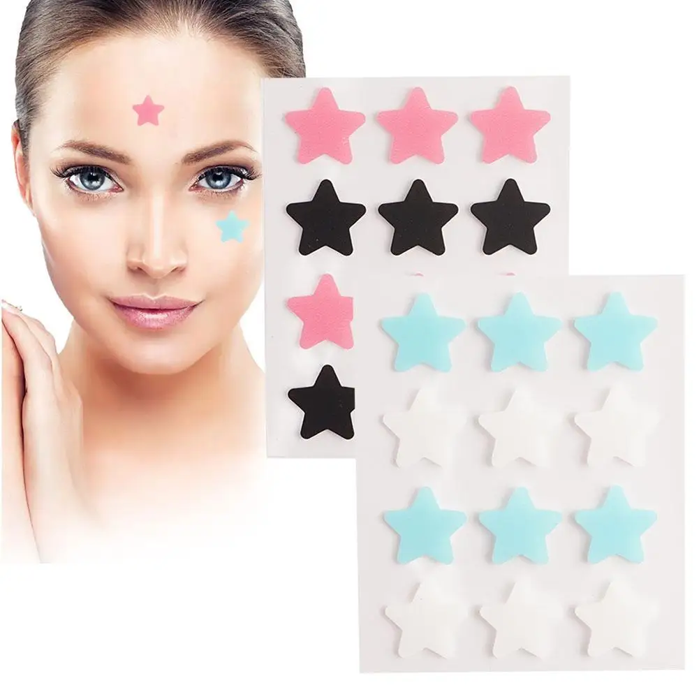 12pcs Pimple Acne Concealer Beauty Acne Tools Star Shaped Hydrocolloid Cute Pimple Spot Bandages for Face Healing