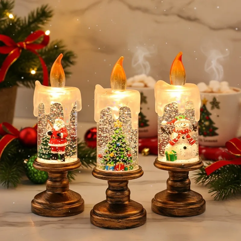 Christmas Snow Globe Lantern Creative Candle Style Crystal Lamp Holiday Ornament Tabletop Decor for Xmas Home Party