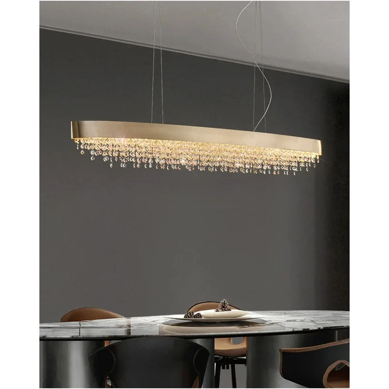 

Luxury Modern Crystal Chandelier For Dining Room Oval Design Hanging Cristal Lamp Brushed Gold Kitchen Island Led Light Fixture