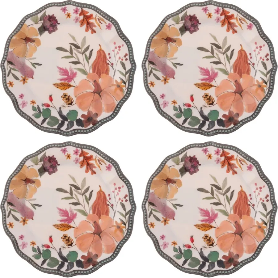 

8.75 inches Melamine Salad Plates Set of 4 Reusable Dishwasher Safe Plates for Outdoor and Indoor Use Autumnal Spice Theme Dura