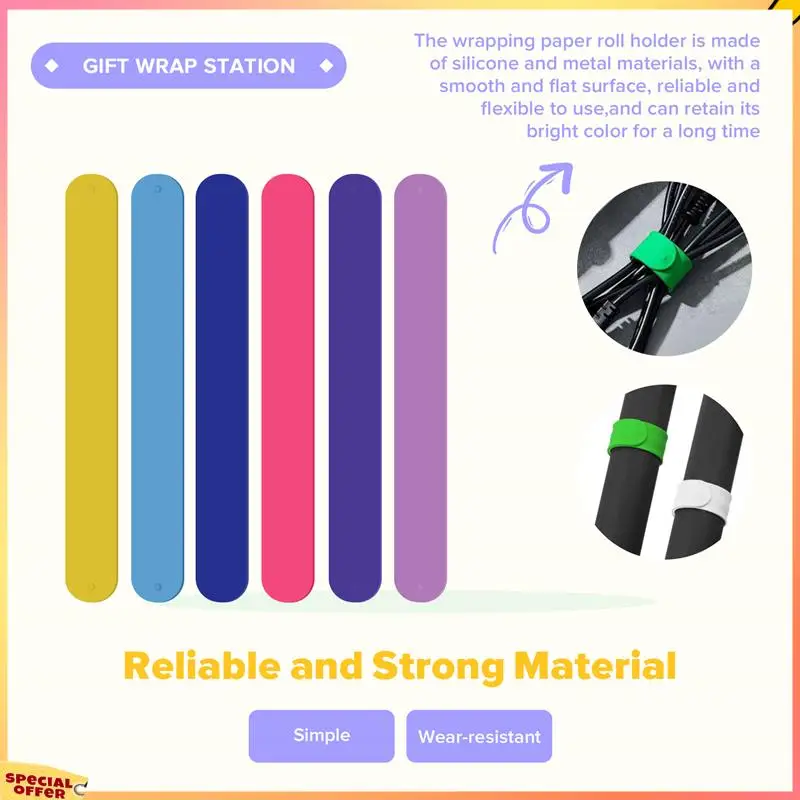 ABFI 12Piece Silicone Flip Wrapping Paper Holder Stabilizer Slap Bands For Storage Organization