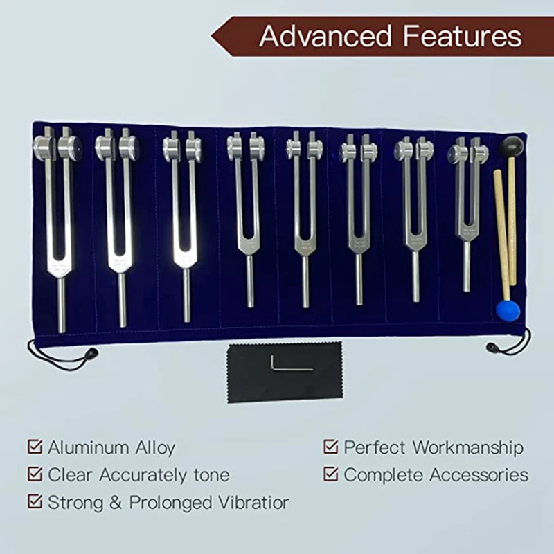 8 Pieces Chakra Tuning Fork Set Tuning Fork Silver Chakra Tuning Fork For Healing, For Meditation