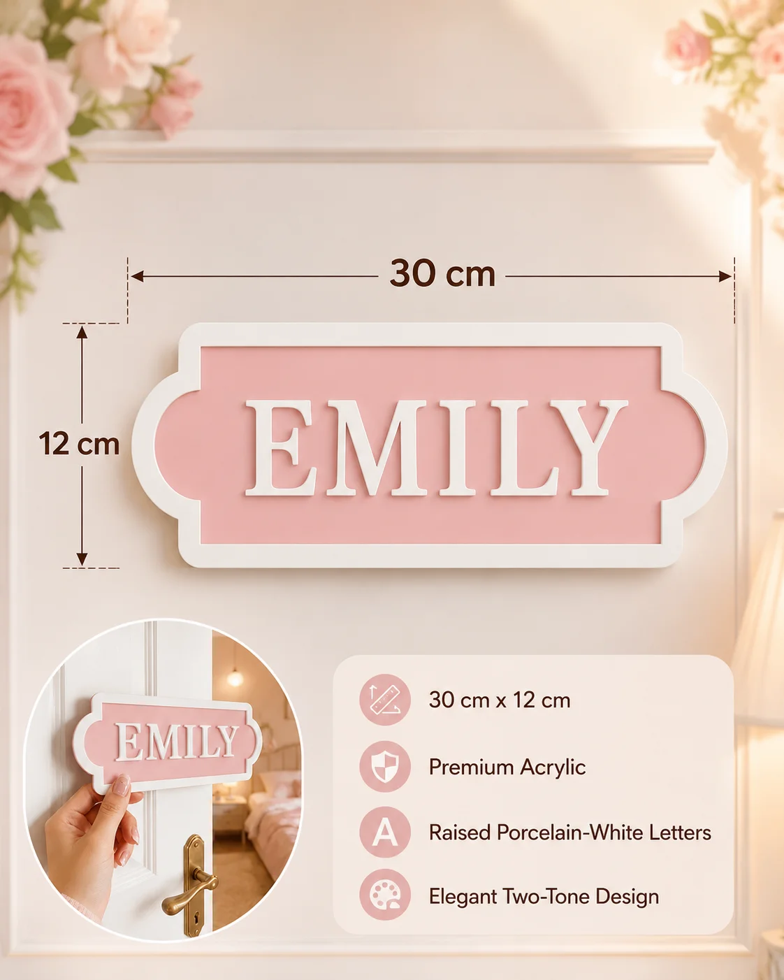 1Pc Custom Double Layer Acrylic Nameplate Sign 30x12cm Personalized Text Door Sign Wall Hanging Bedroom Name Plaque Decor