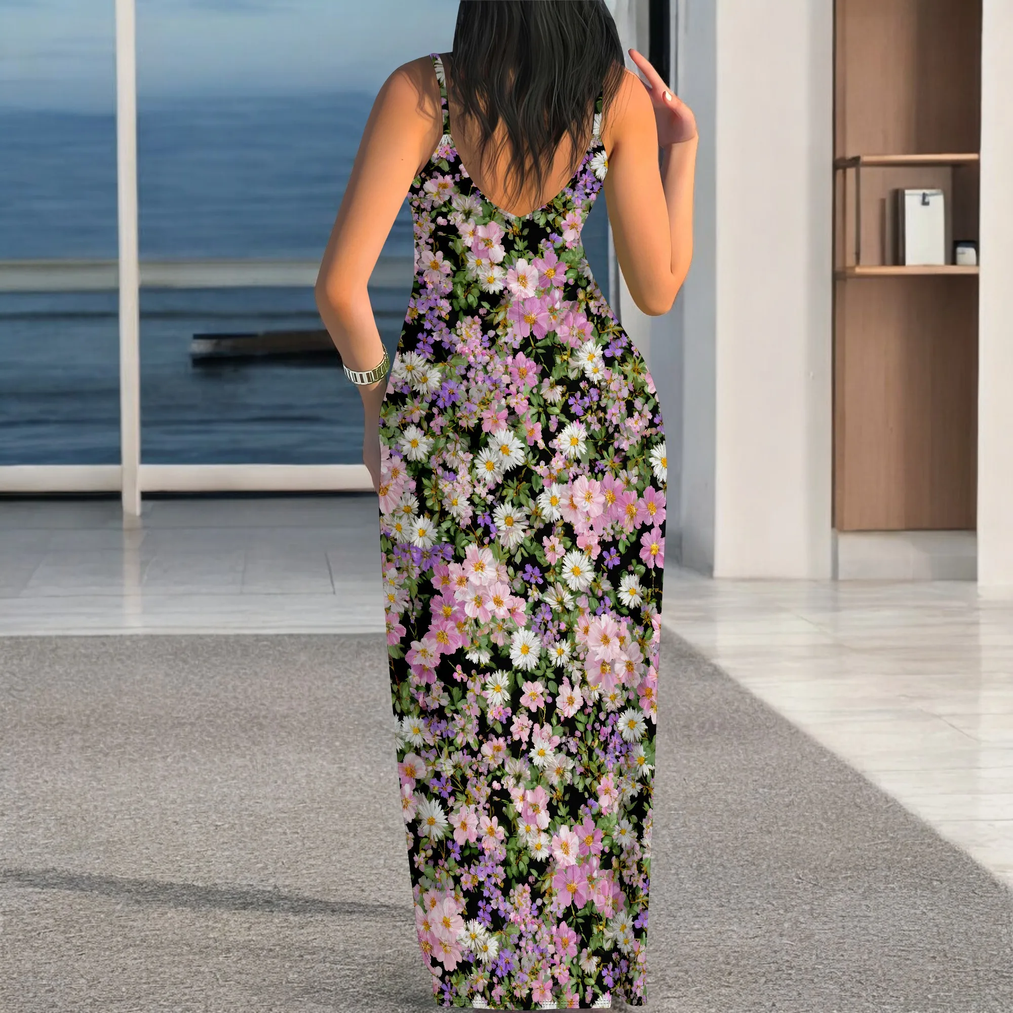 Abiti estivi da donna 2025 Abito da vacanza al mare Boho Prendisole floreali Abito maxi tropicale da donna