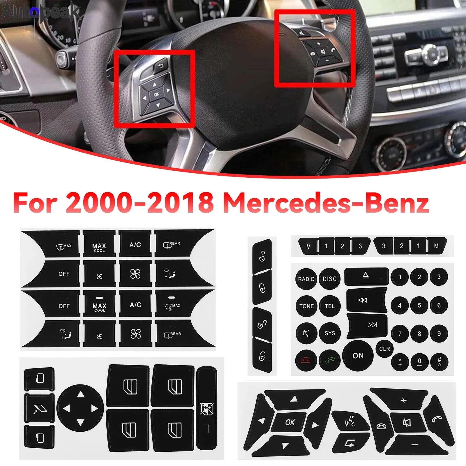 Car Door Lock Steering A/C Window Control Switch Button Repair Stickers Switch Knob Repair Sticker For Mercedes-Benz W204 C300