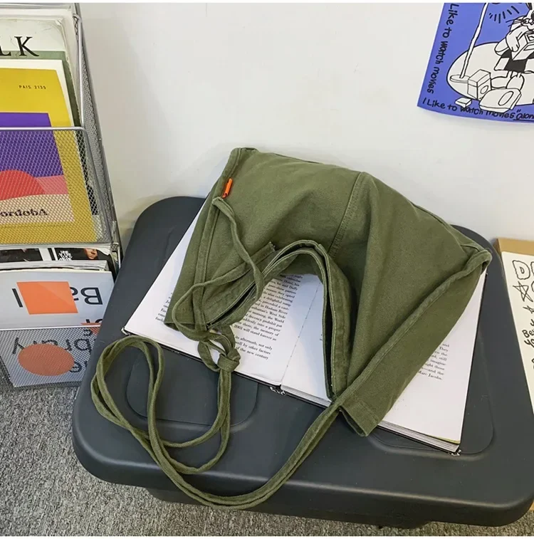 Studente grande capacità tela tessile Ita verde sopra la borsa a tracolla estetica Y2K tessuto Grunge corea elegante scuola libro Leptop Bag