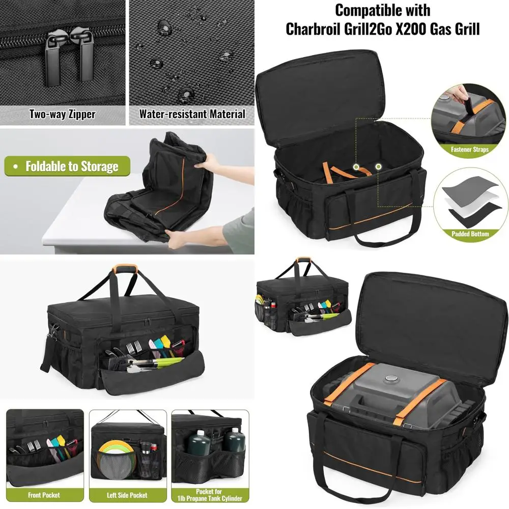 

Portable Grill Cover for Char-Broil Grill2Go X200, 1-Burner Gas Grill with Storage Pockets for Outdoor Cooking Accessories