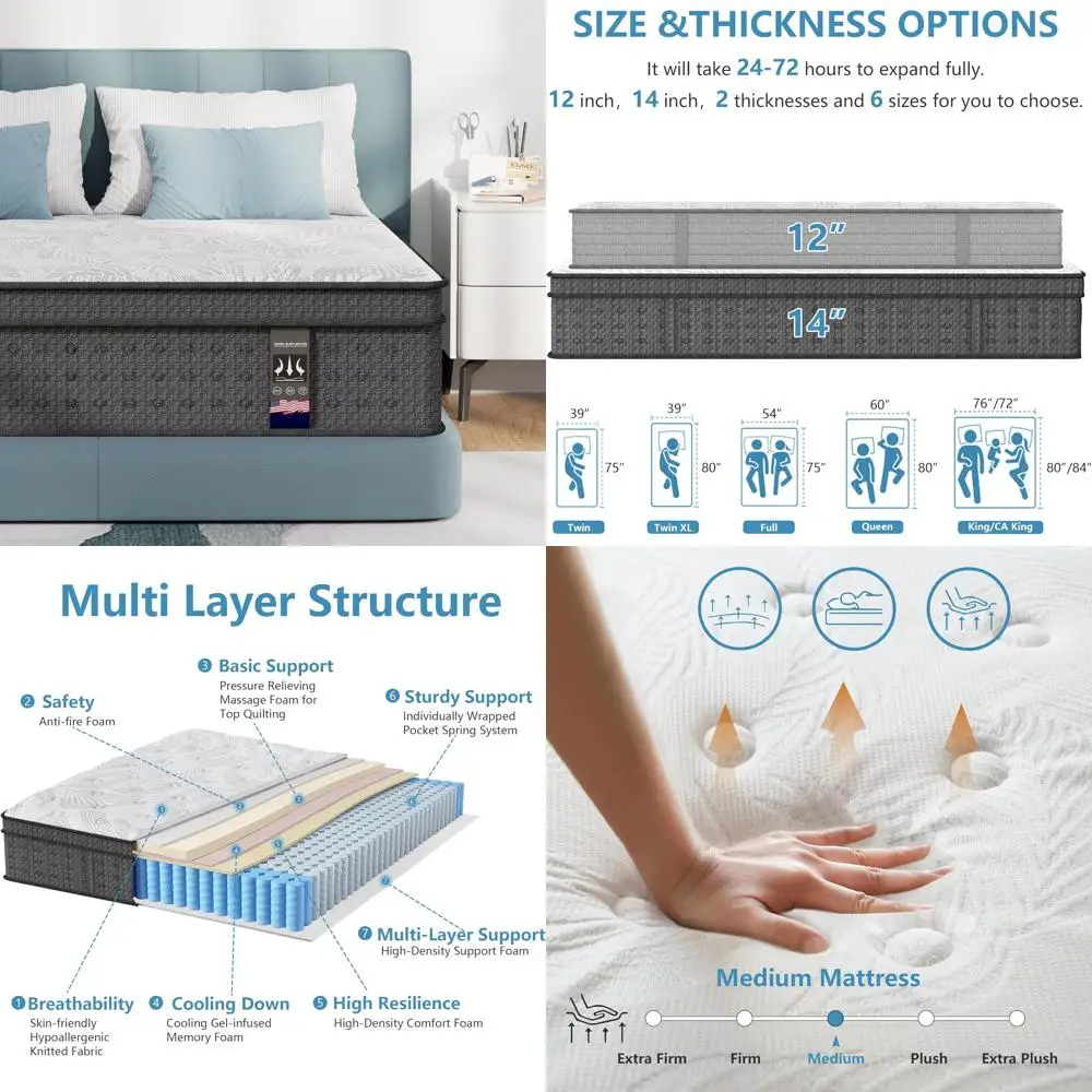 Medium Firm Twin Hybrid Mattress with Cooling Gel Foam and Independent Spring for Motion Isolation