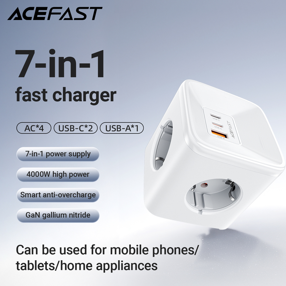 ACEFAST EU Wall Socket 4AC Outlets 2 USB C Charger 30W GaN PD Fast Charging Home Office Charger Adapter Socket For iPhone 16 15