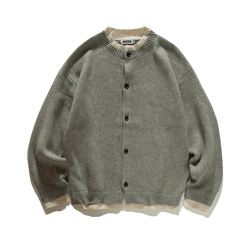 

Ретро-японский вязаный свитер свободного кроя с круглым вырезом и пуговицами, повседневный пуловер для мужчин и женщин, цветной, в стиле колор-блок, верхняя одежда