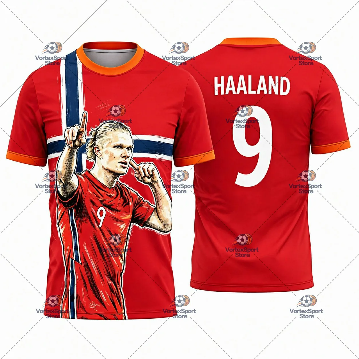 Explosions Kinder- und Herren-Fußballtrikot Haaland Nr. 9, Schnelltrocknend, Alle Größen, Kurzarm, O-Ausschnitt, Norwegen Fußballfan-Trikot – Detail 5