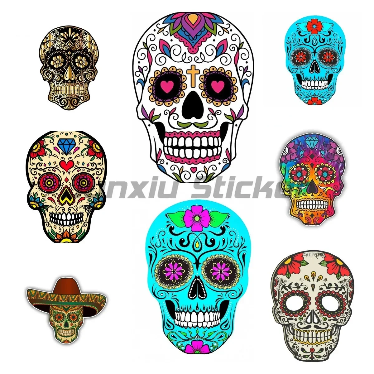 

Colorful Skull Skull Car Sticker Waterproof Sticker Anti-Scratch Tuning Laptop Trunk Sticker Vinyl Material Decoration