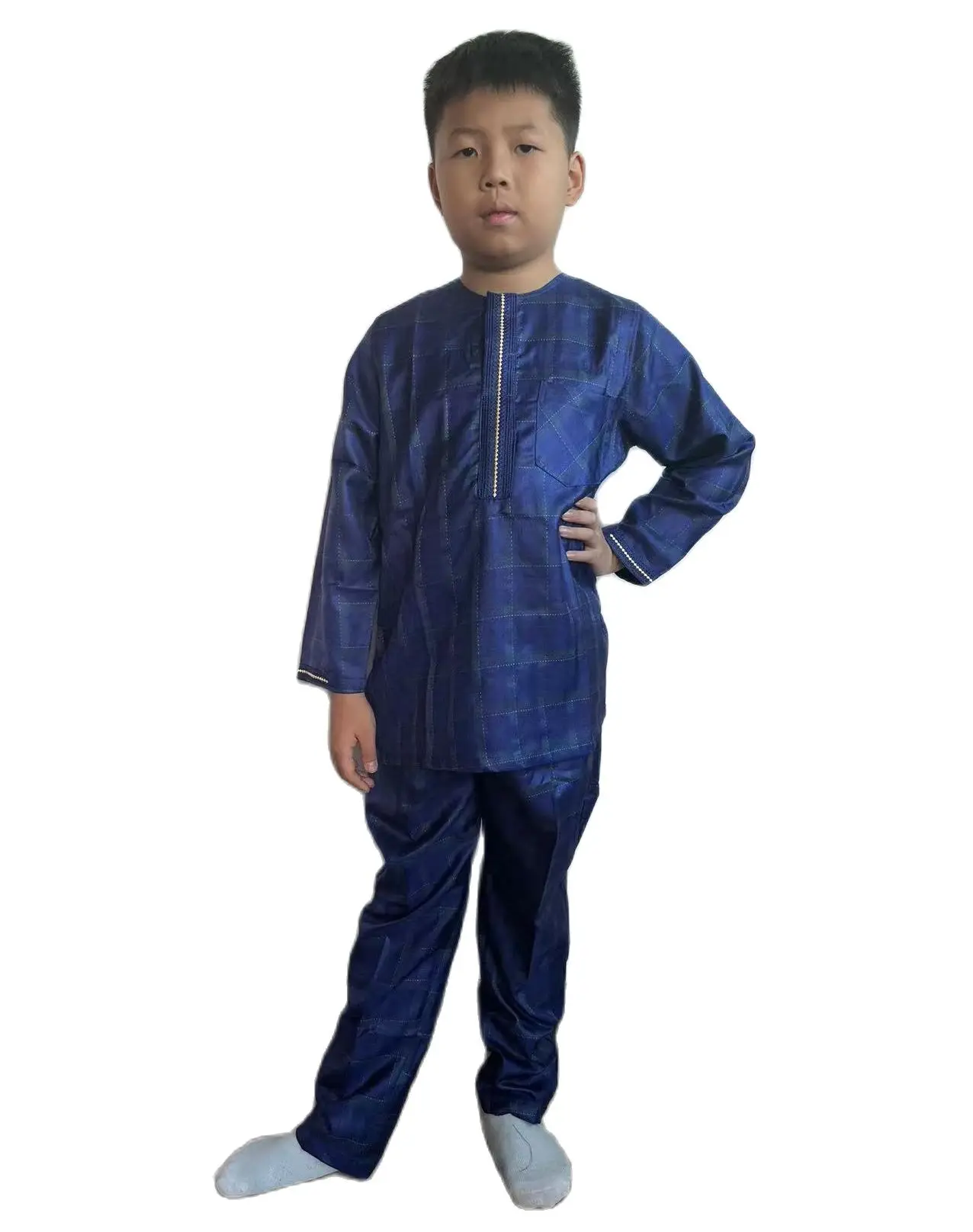 Classic Design New Style African Muslim Children\'s Clothes Ramadan Dashiki Embroidery Patterns Top And Trousers Set For Boy